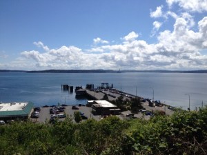 This is the view of the ferry port from the street that runs along  the ridge.